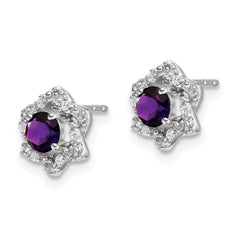 14k White Gold Amethyst and Diamond Post Earrings