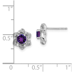 14k White Gold Amethyst and Diamond Post Earrings