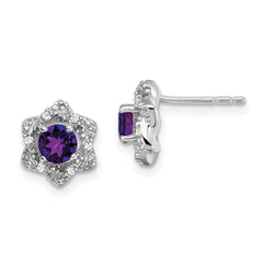 14k White Gold Amethyst and Diamond Post Earrings