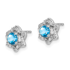 14k White Gold Blue Topaz and Diamond Post Earrings