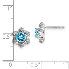 14k White Gold Blue Topaz and Diamond Post Earrings