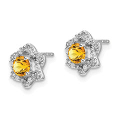 14k White Gold Citrine and Diamond Post Earrings