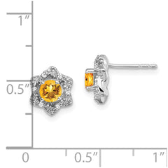 14k White Gold Citrine and Diamond Post Earrings