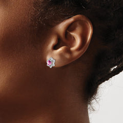 14k White Gold Created Pink Sapphire and Diamond Post Earrings