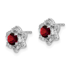 14k White Gold Garnet and Diamond Post Earrings