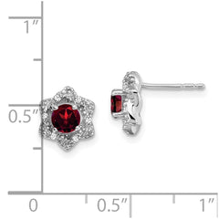 14k White Gold Garnet and Diamond Post Earrings