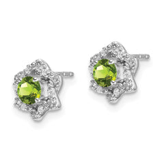 14k White Gold Peridot and Diamond Post Earrings - 2