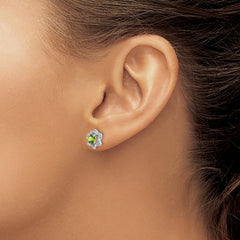 14k White Gold Peridot and Diamond Post Earrings - 2