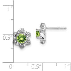 14k White Gold Peridot and Diamond Post Earrings - 2
