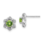 14k White Gold Peridot and Diamond Post Earrings - 2