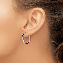 14k White Gold Garnet Oval Hoop Earrings