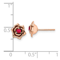 14K Two-tone White and Rose Gold Ruby Flower Post Earrings