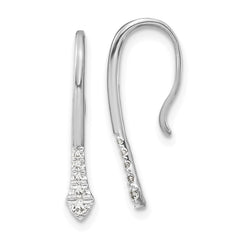 14k White Gold Polished Diamond Drop Wire Earrings