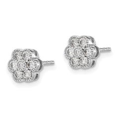 14k White Gold Floral Diamond Post Earrings