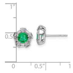 14k White Gold Emerald and Diamond Post Earrings