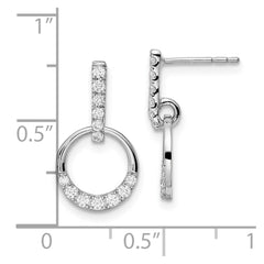 14k White Gold Circle Diamond Dangle Post Earrings