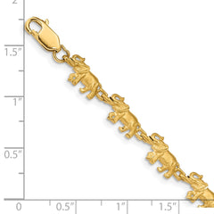 14K Satin Diamond-cut Elephant 7 inch Bracelet