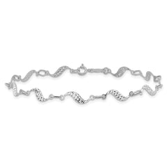 14k White Gold Diamond-cut Wavy Link 7.5 inch Bracelet
