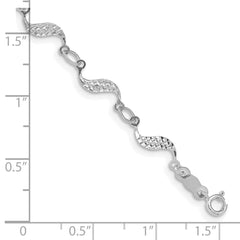 14k White Gold Diamond-cut Wavy Link 7.5 inch Bracelet