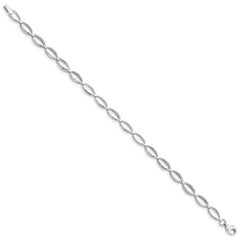 14k White Gold Polished Textured Oval Link 7.25 inch Bracelet