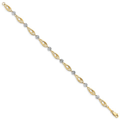 14K Two-tone Oval Links with Diamond-cut Beads 7.25 inch Bracelet