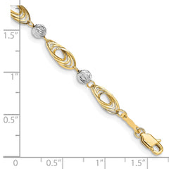 14K Two-tone Oval Links with Diamond-cut Beads 7.25 inch Bracelet