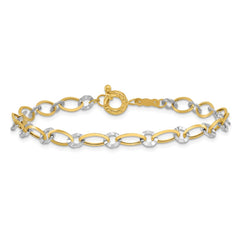 14K Two-tone Oval and Diamond-cut Circle 7.25 inch Bracelet