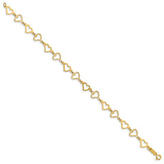 14K Flat Diamond -cut and Polished Open Hearts 7.25 inch Bracelet