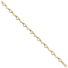 14k Diamond-cut Open and Polished Hearts 7.5 inch Bracelet