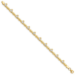 14K with White Rhodium Diamond-cut Claddagh Polished Link 7.25 inch Bracelet