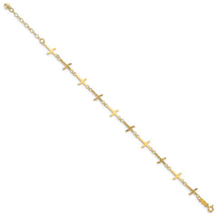 14k Polished and Diamond-cut Crosses 7 inch Bracelet Plus 1 inch Extender