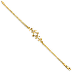 14K Polished Leaves and Bismark Chain 7 inch Bracelet