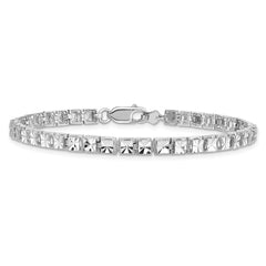 14K White Gold Polished 4mm Diamond-Cut Squares 7.25 inch Bracelet