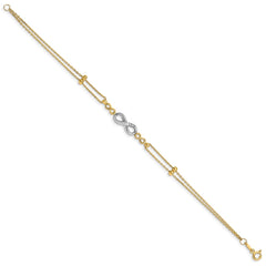 14K Two-tone Polished Diamond-cut Infinity Symbol 2-Strand 7.5 inch Bracelet