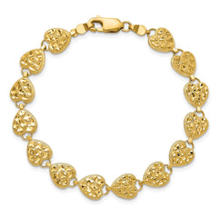 14K Polished Diamond-cut Hearts 7 inch Bracelet
