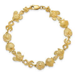 14k Polished and Textured Sea Life 7 inch Bracelet - 2