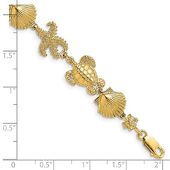 14K Polished Turtle/Shell/Starfish 7.5 inch Bracelet