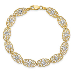14k and White Rhodium Diamond-Cut Fancy Filigree 7.25 inch Bracelet