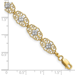 14k and White Rhodium Diamond-Cut Fancy Filigree 7.25 inch Bracelet