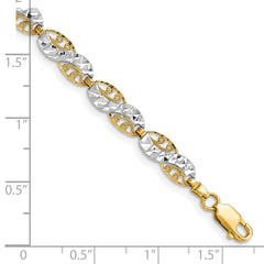 14K and White Rhodium Diamond-Cut Filigree Link 7.5 inch Bracelet