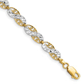 14K and White Rhodium Diamond-Cut Filigree Link 7.5 inch Bracelet