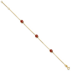 14k Polished Red and Black Enameled Ladybugs 6.5 inch Childrens Bracelet Plus 0.75 inch Extender