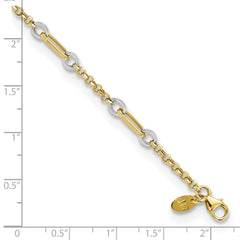14K Two-tone Fancy Oval Link and Chain 7.25 inch Bracelet Plus 0.5 inch Extender