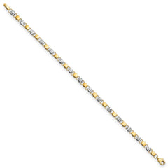 14K and White Rhodium Diamond-cut Fancy Link 7.5 inch Bracelet