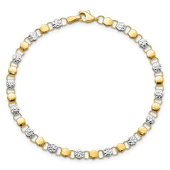 14K and White Rhodium Diamond-cut Fancy Link 7.5 inch Bracelet