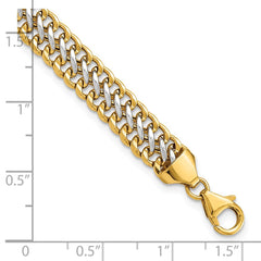 14K and White Rhodium Polished 7.4mm Fancy Link 8 inch Bracelet