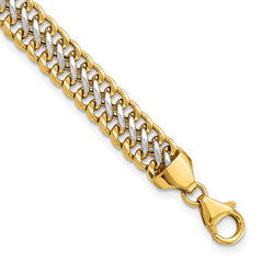 14K and White Rhodium Polished 7.4mm Fancy Link 8 inch Bracelet