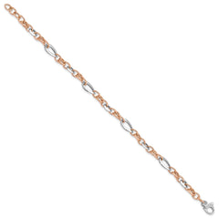 14K Two-tone White and Rose 6.8mm Fancy Link 8 inch Bracelet