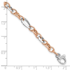 14K Two-tone White and Rose 6.8mm Fancy Link 8 inch Bracelet