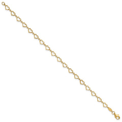 14K Polished Open Heart Link 7.5 inch Bracelet